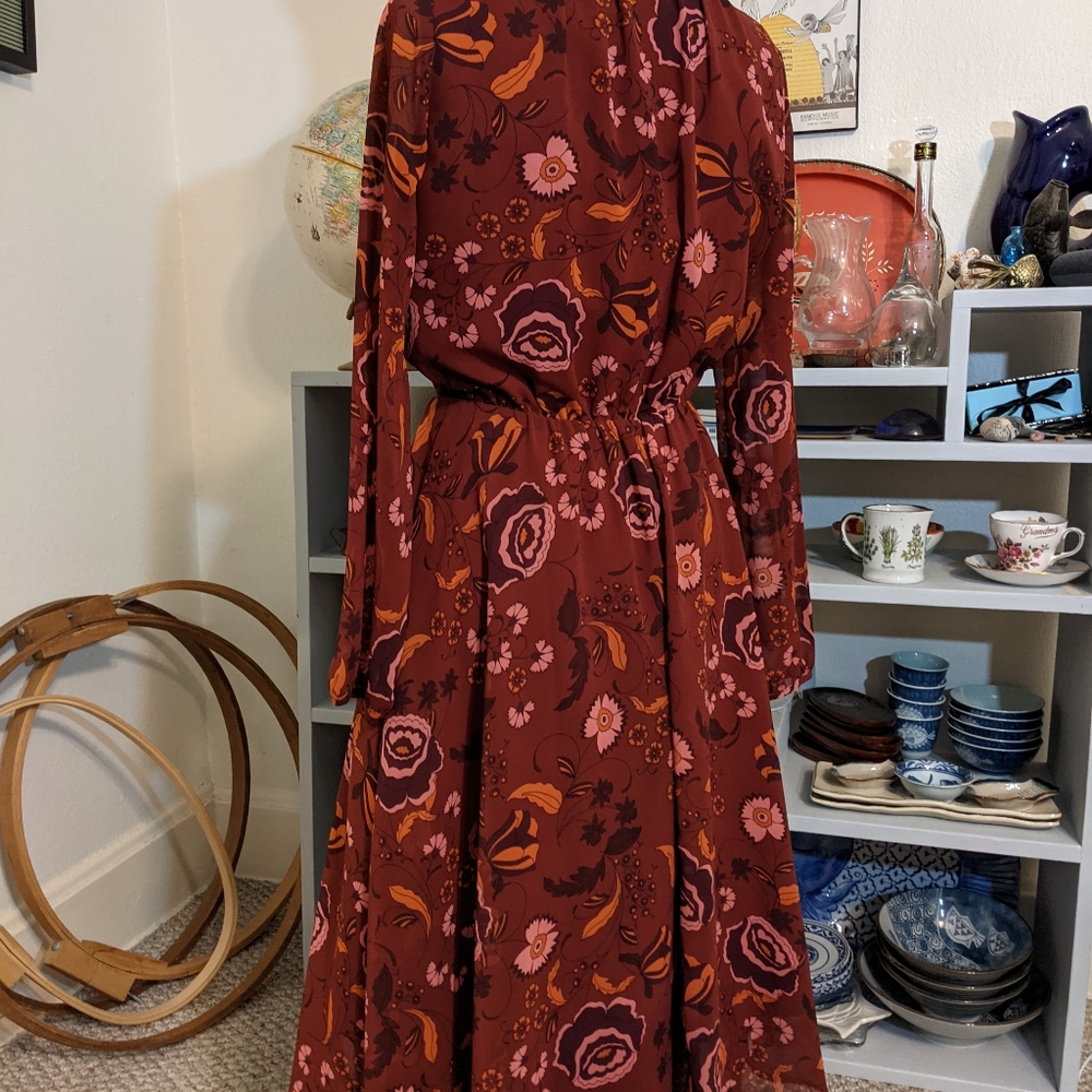 BB Dakota Carabelle Burgundy Floral Dress (S) - Picture 6 of 7